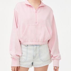 Pink pacsun half zip cropped sweatshirt with matching scrunchie